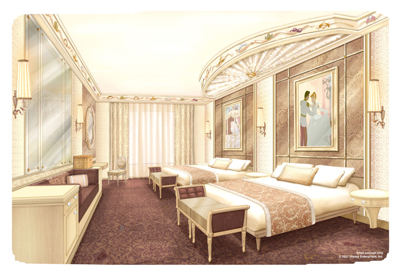 Concept art d'une chambre du Disneyland Hotel après sa réhabilitation