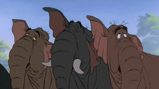 The elephants of Colonel Hathi's troop reaching out to listen