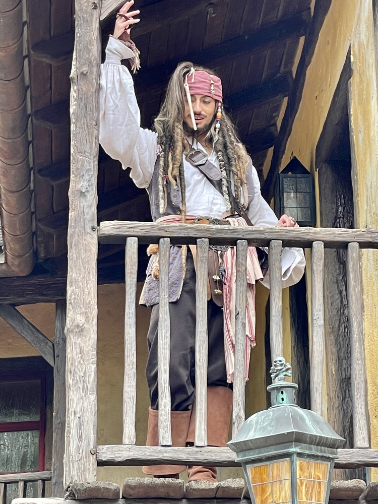 Jack Sparrow greets us from a balcony