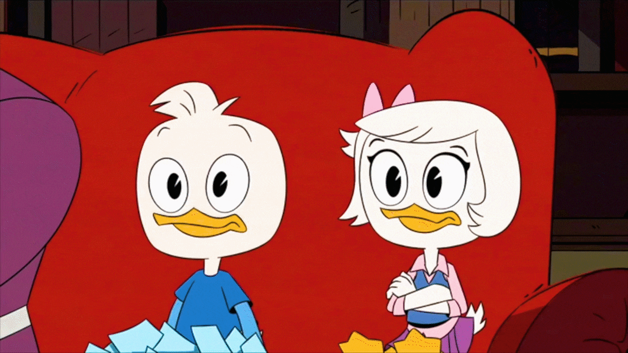 Huey and Webby Vanderquacket  look at each other worried