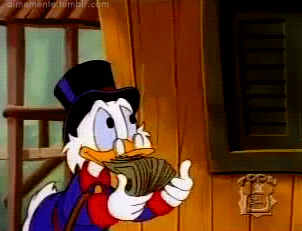 Scrooge plays with his money