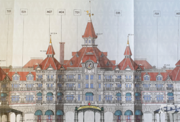 Plan de façade du Disneyland Hotel côté Fantasia Gardens