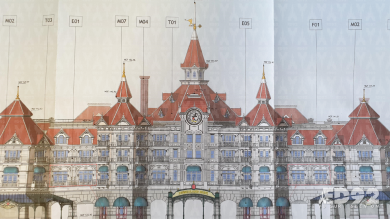 Plan de façade du Disneyland Hotel côté Fantasia Gardens
