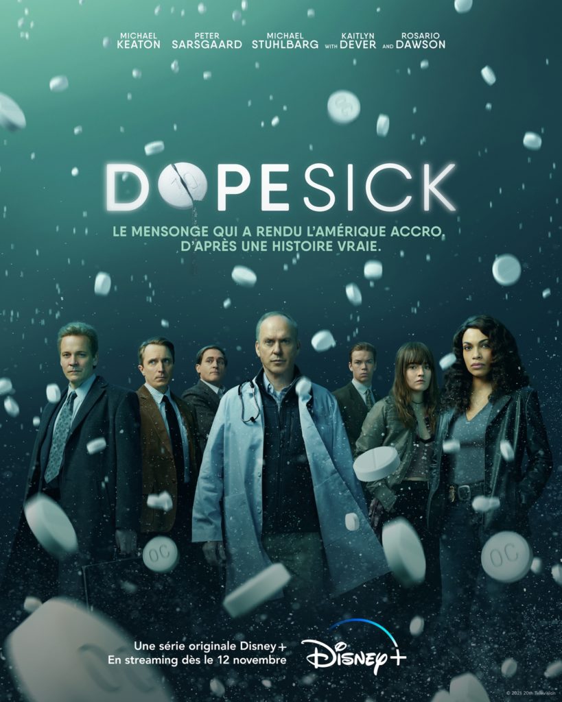 Dopesick l'affiche de la série, les comédiens marchent de front.