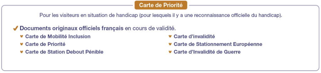 Accessibilité handicap disneyland paris : Carte de priorité 