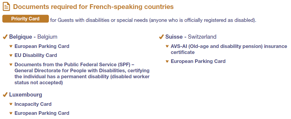 Accessibility disability disneyland paris : french-speaking countries documents