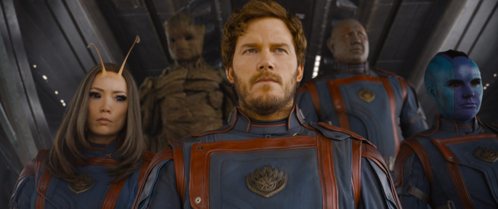 Star-Lord, Mantis, Groot, Drax et Nebula. Les Gardiens de la Galaxie.