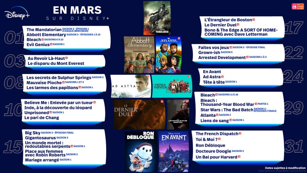 Programme de mars de Disney plus.